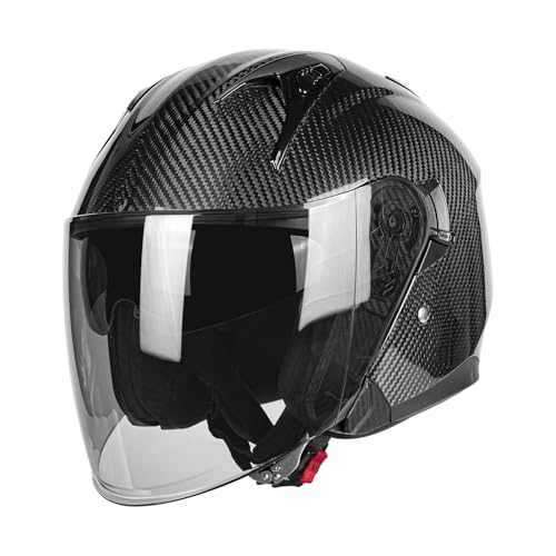 Kaese 3/4 Carbon Fiber Motorcycle Helmet with Dual Lens Shield, DOT Approved Lightweight Full Face Protection for Men Women (M,Gloss Black)