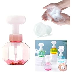 Dispensador De Jabon De Flor Koonaafy 300ml Dispensador de Espuma,Dosificador de Jabon de Flor,Dispensador Jabon Plastico,Forma de Flor Botella como Dosificador de Baño o Cocina (Pink)