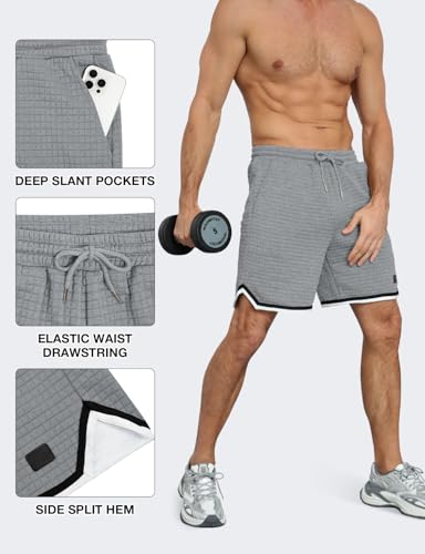 Mens Athletic Sweat Shorts Casual Stretch Waffle Workout Gym Shorts 7" Inseam Running Basketball Short 2 Pockets4