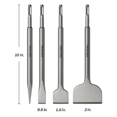 SDS Chisel Set, Firecore 4pcs Tile Removal Chisel Bits for SDS Plus Rotary Hammer Drill Attachments, Alloy Steel Shovel for Demolition Chipping Grooving Scaling Removing Cement Thinset Mortar Vinyl