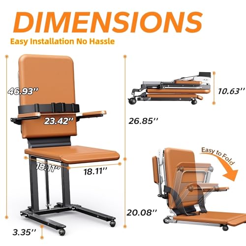 MediHoist Steel Electric Floor Lift Chair with Wheels and PU Cushion, Floor Lift for Elderly, 440 LBS Capacity, Seat Belts and Handrails, Suitable for Home Use