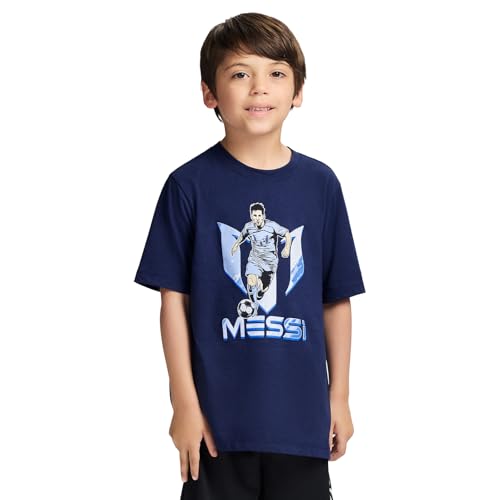 Image of Messi Boys' Lifestyle Short Sleeve T-Shirt, Slim-fit Graphic Tee, Cotton Blend Fabric