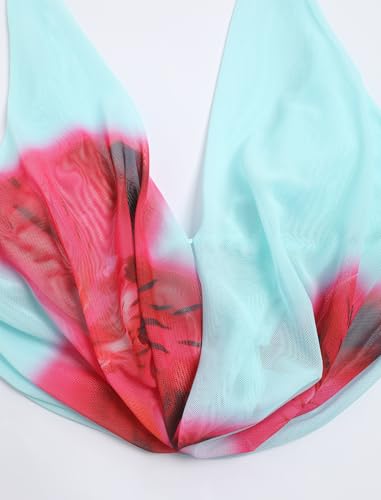 Image of ZAFUL Women's 3 Piece Floral Swimsuit Draped Neck Halter Bikini Tie Side Bathing Suit with Sheer Cover Up Skirt