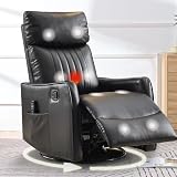 cinkehome Heated Massage Swivel Rocker Recliner Chair for Nursery - Small Space Reclining Chair with Lumbar Support, 360° Swivel & Gentle Rocking, Ergonomic High Back Faux Leather Black