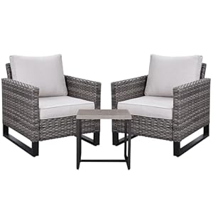 Outdoor Chair Patio Furniture Chairs – 3 Piece Wicker Patio Furniture Set,3PC PE Rattan Patio Bistro Set with Cushions and Side Table for Proch Deck Garden Backyard Balcony(Mixed Grey/Beige)