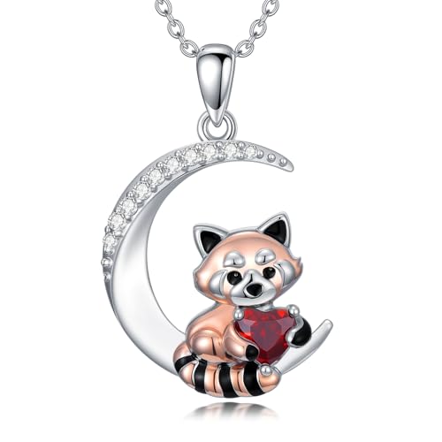 Image of PROESS Animal Birthstone Necklace 925 Sterling Silver Otter /Axolotl /Hippo /Elephant /Dachshund /Monkey /Red Panda Pendant Necklace Animal Birthstone Jewelry Gifts for Women