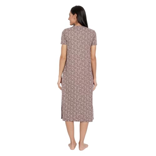 Image of BLAZON Women's Cotton Hosiery Elegant Maxi Nightdress with Lace Detailing, Floral Print, Pockets & Half Sleeves