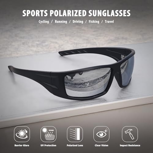 Image of Polarized Sports Sunglasses for Men Women,Driving Fishing | UV400 Protection Anti-Glare Lens, Wrap Around Sunglasses for Cycling,Hiking,Golf & Outdoor Sports Unbreakable Frame