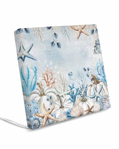 Homechoid Blue Fall Pumpkins Indoor Outdoor Couch Cushion Covers Replacement 2 Pack, Thanksgiving Botanical Starfish Coastal Waterproof Chair Sofa Seat Cover with Ties 22x20x4