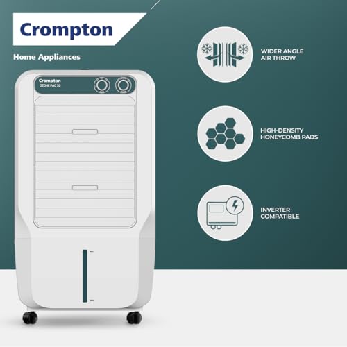 Image of Crompton Ozone Personal Air Cooler 30L| High density honeycomb pad for cooling retention| Auto fill| Water level indicator| 4 way Air deflection| Ice chamber| Cooling mode & Auto Swing