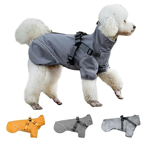 KEYIDE犬 レインコート 犬 カッパ 中型犬 ジャケット 通気 完全防水 着せやすい 調節可能 ハーネス一体型 着脱簡単