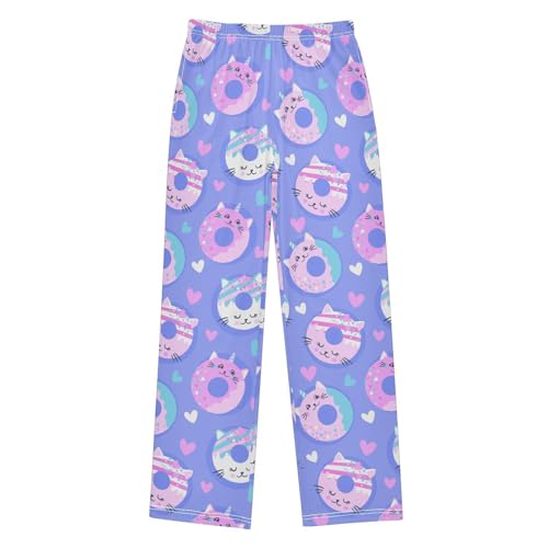 Funny Cat Donut Boys Long Pants Soft Trousers Elastic Waist Kids Lounge Bottoms with Pockets S-XL