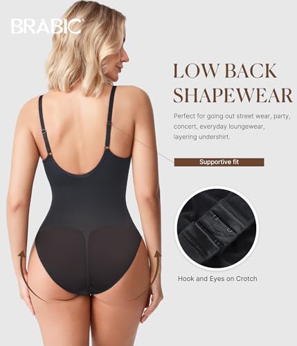 Image of BRABIC Shapewear Bodysuits for Women Tummy Control Shapewear Seamless Backless V-Neck Tops with Built-in Bra