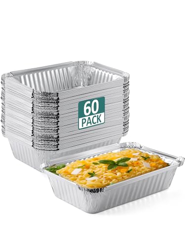 Image of NEEBAKE 60 Pack 8x6 Disposable Aluminum Pans Aluminum-Foil-Pans-Tin-Foil-Baking-Pans-Tin-Trays-Food-Containers-for-Meal-Prep-Cooking-Roasting-Heating