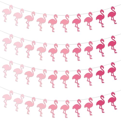 Haooryx Summer Pink Flamingo Hanging Banner Pre Strung Garland