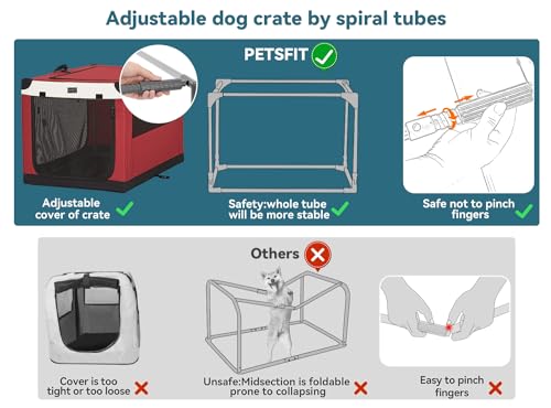 Petsfit Hundebox faltbar, Hundebox für zuhause Verstellbarer Stoffbezug mit Spiraleisenrohr, Hundetransportbox Auto Stoff für große mittlere kleine Hunde,Leicht zu Verstauen