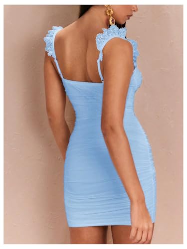 Image of Floerns Women's Lace Trim Sweetheart Neck Ruched Corset Dress Sleeveless Mini Pencil Dresses