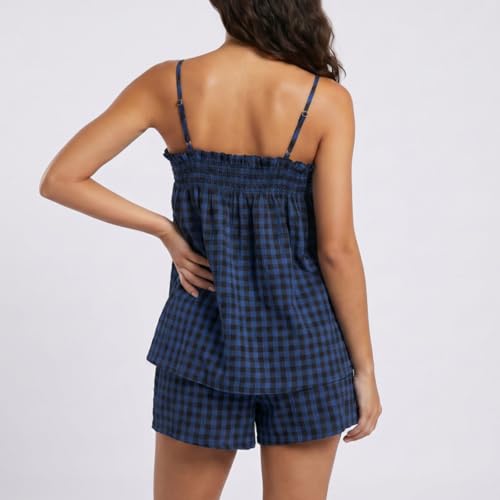 Image of Yuemengxuan Women 2 Piece Casual Lounge Set Sleeveless Strappy Tie Back Cami Top Wide Leg Shorts 2Pcs Summer Pj Set Beachwear