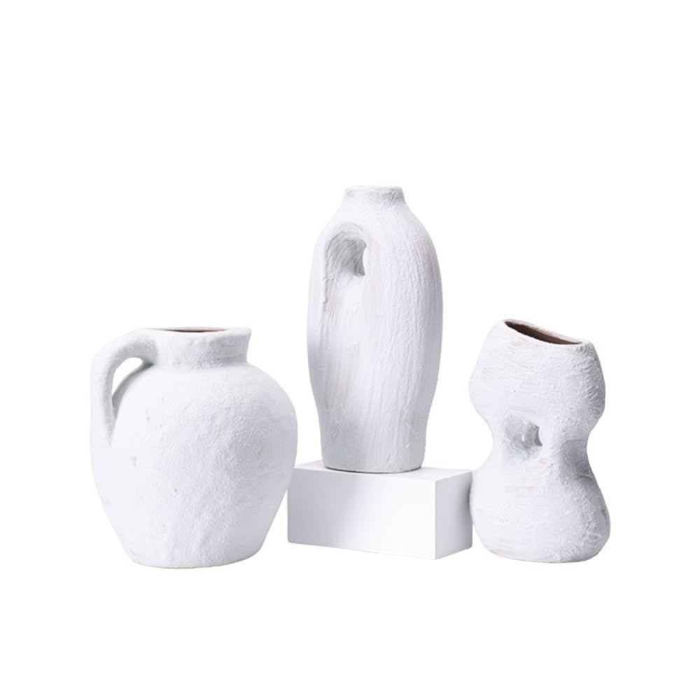 Wazon z kwiatami Biały nieregularny ceramiczny wazon aranżacja salon dekoracja meble pulpit kompozycja kwiatowa Wazony z kwiatami na ozdoby świąteczne