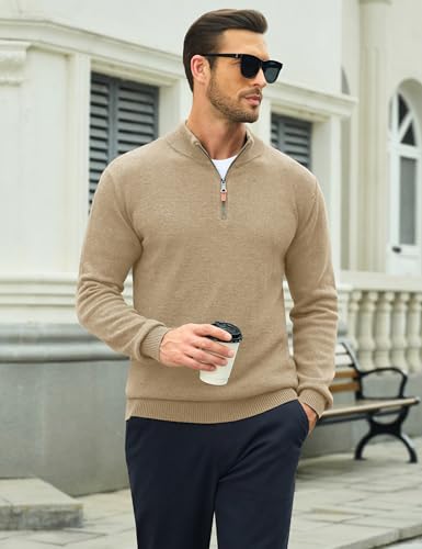 Image of MAGCOMSEN Men's Quarter Zip Pullover Lightweight Mock Neck Polo Sweater Long Sleeve Warm Fall Winter Pullover Sweaters