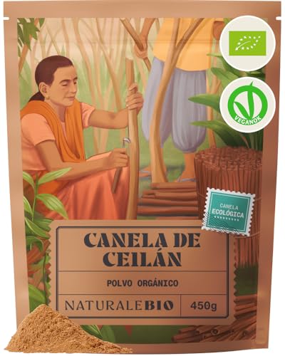 NaturaleBio Canela Ceylan en Polvo 450g. Canela de Ceilán Premium Aromática. Ideal para Repostería, Bebidas y Cocina. Contribuye a la digestión, la inmunidad y el Bienestar - Envasada en Italia