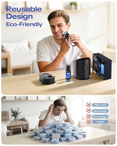 Image of 2026 New Reusable Cartridge with 3 Pack Cleaner Refill, 21 Month Supply Compatible with Braun CCR Clean & Renew, Eco-Friendly Shaver Cleaning and Care Solution Kit