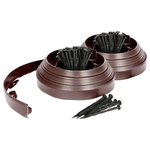 Harbour Housewares 20m Flexible Lawn Edging with 80 Pegs - Brown - Plastic Garden Edging Grass Border Flower Bed Stone Path Edge Height 4cm Patio Landscaping Divider Palisade