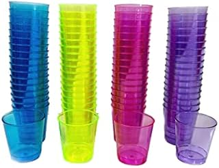 SHINE 72/100 Disposable plastic COLORED OR CLEAR Party Shot Glass,Essential Cup for all parties (72-COLORED)