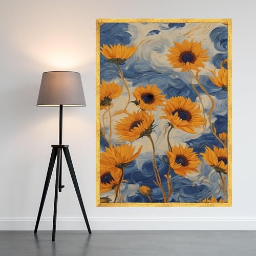 Peinture sur toile de fleurs jaunes TONGYINLI, art mural floral moderne avec cadre intérieur