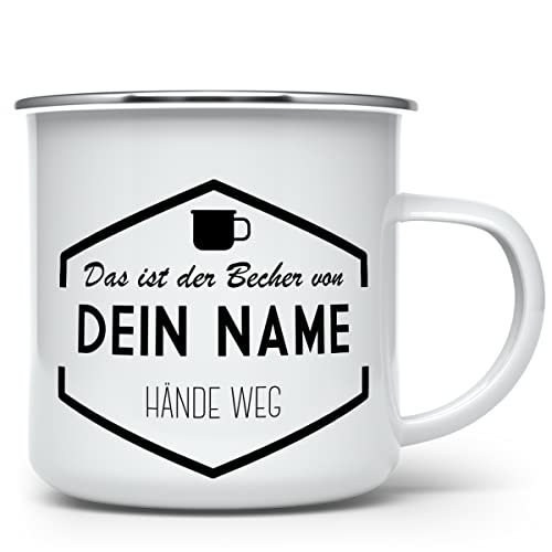 Emaille Tasse bedrucken mit Namen - Blechtasse, Emaillebecher mit Rand...