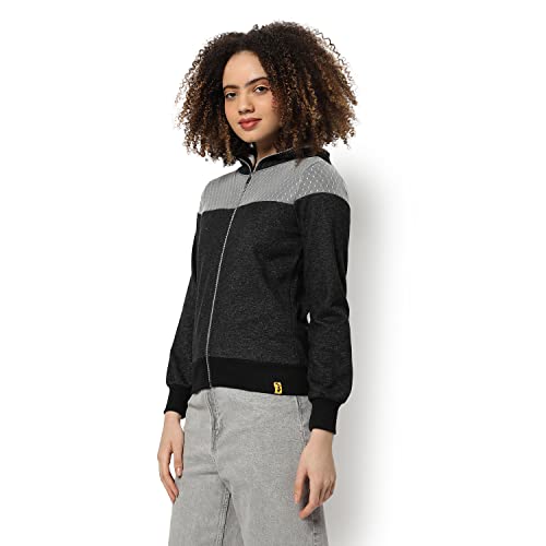 Image of PINACOLADA Women's Colorblock Sweatshirt with Ribbed Hem for Casual Wear | Low-High Neck | Long Sleeve | Button Closure | Cotton Sweatshirt Crafted with Comfort Fit for Everyday Wear
