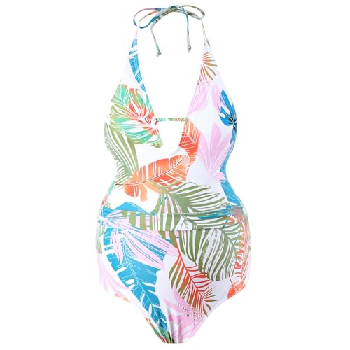 NVOQILIN Traje de baño de maternidad de corte alto, monokini acolchado push up, trajes de baño
