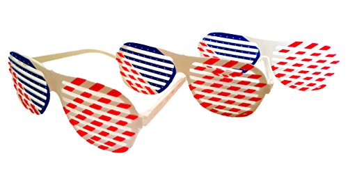 Playscene' Patriotic Shutter Glasses, Red White & Blue USA Flag Party Glasses (24 Unit Party Pack) (2 Dozen - RED, White & Blue)