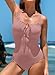 Aleumdr Women 2026 Fashion Drawstring Knot One Piece Swimsuits Tummy Control Swimwear Textured Bathing Suit Retro Bathing Suit Dusty Pink X-Large