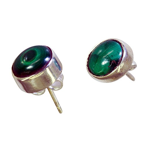 Pendientes de plata 925 con malaquita real gema natural coleccionable 3