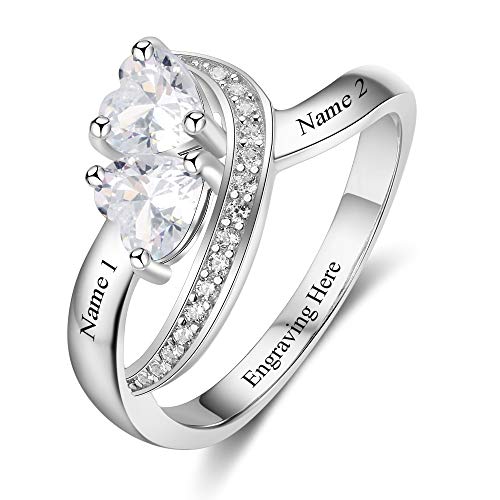 Personalized Promise Rings for Her with 2 Simulated Birthstone Custom 2 Names Engagement Wedding Bands Jewelry for Women
