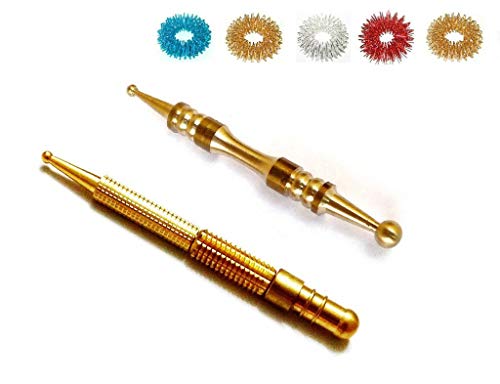 Image of Sujok Acupressure Probe Compact + Center Roller Ii Metal Diagnostic Jimmys + 5Pcs Sujok Rings Compact Jimmy for Acupressure Practitioners (Multicolor)