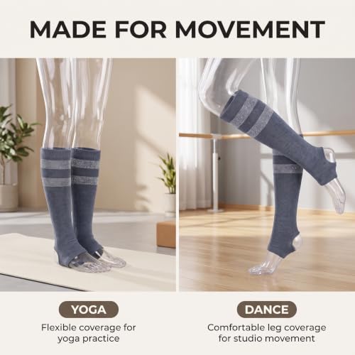 Image of Tipi Toe Women's Stirrup Yoga Socks, Lightweight Knee-High Leg Warmers, Open Heel Non-Slip Design. Ideal for Yoga & Dance