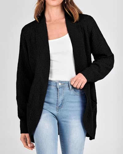 KIRUNDO Cardigan Sweaters for Women 2024 Fall Open Front Long Sleeve Loose Lightweight Knit Sweater Coat with Pockets3
