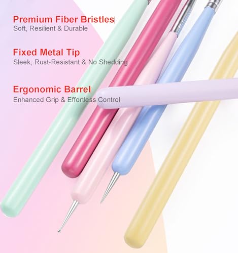 Lumcrissy 6PCS Nail Art Brushes Set - Professional Nail Design Kit with Gel Polish Brush, Liner, Dotting Tools & Dual-Ended Brushes for Acrylics, French Tips, DIY Manicure Gifts for Beginners/Artists — view 6