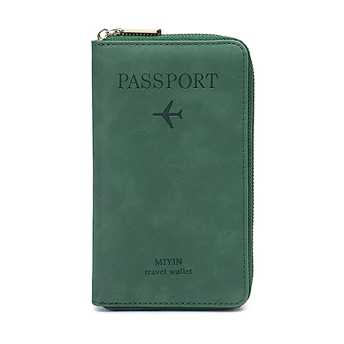 DAITET Passport Holder Wallet for Men & Women, RFID Blocking Travel Wallet, Passport Holder Card Slots Document Organizer Wrist Strap (Green)
