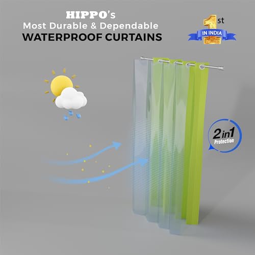 Image of HIPPO Heavy Duty Waterproof Outdoor Curtain 260 GSM - HDPE Coated Light Filtering Curtain for Lawn, Garden, Patio, Balcony & Hotel Outdoor Areas (4 Feet X 10 Feet, 2IN1 Lime-Grass, 2 PC)
