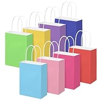 Brothersbox 32Pcs Small Paper Gift Bags with Handles 6.3\"x3.15\"x8.7\", 8 Colors Rainbow Kraft Paper Goodie Bags Bulk, Party Favor Bag for Kids Birthday, Celebrations, Retail, Crafts, Wedding