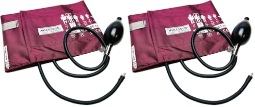 Image of McKesson LUMEON Replacement Blood Pressure Cuff with Bulb and Valve, Nylon Cuff, 2-Tube Bladder, Burgundy, Adult Large, Gauge Not Included, 1 Count (Pack of 2)
