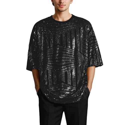 Camiseta de manga corta para hombre con lentejuelas ideal para looks nocturnos de festival