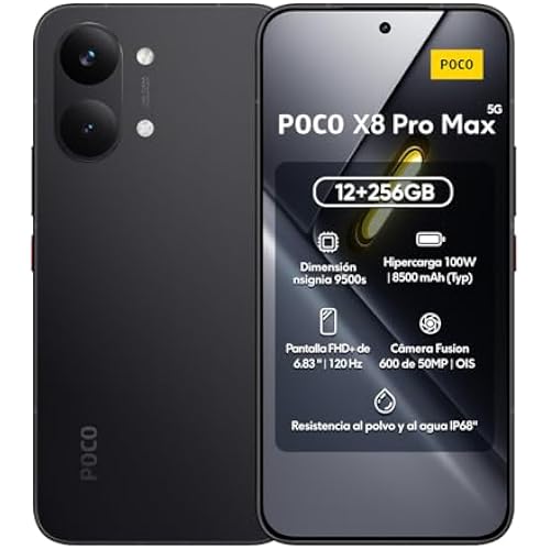 XIAOMI Poco X8 PRO MAX 5G Ai (Compatible with Tmobile Mint Tello & Global) (256GB + 12GB) 6.83" 50MP Gamers Phone NFC Dual sim Unlocked Model 2602BPC18G Liberado (Blue)