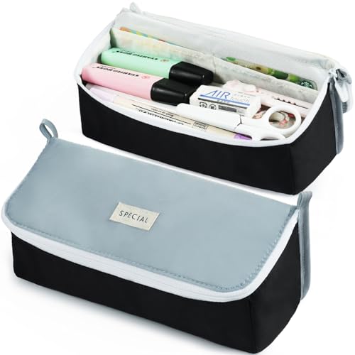 Image of Pencil Case Large Capacity Pencil Pouch Pen Bag with Big Compartment, Foldable Pencil Bags with Zipper Pencil Pouch, Student Pencil Case Stationery Bag for Girls and Boys Teen Adults Women Men (Gray)