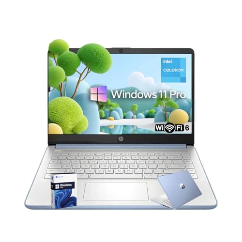 Image of HP 14 Laptop for Business and Students • 14 inch Anti-Glare Display • Intel 4-Core N150 Processor • Copilot AI • Windows 11 Pro • 16GB RAM • 128GB UFS • Wi-Fi 6 • Sky Blue