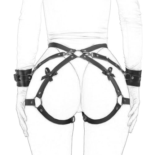 Waist Belt Leg Garters with hancuffs Leather Body Belt Suspenders Lingerie Gothic Belts Sets with Handcuffs3