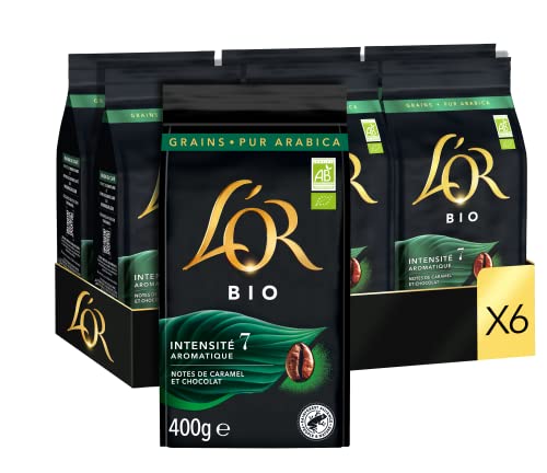 L'OR, 2,4Kg Café Grains Bio, 100% Arabica, Intensité 7, 6x400g